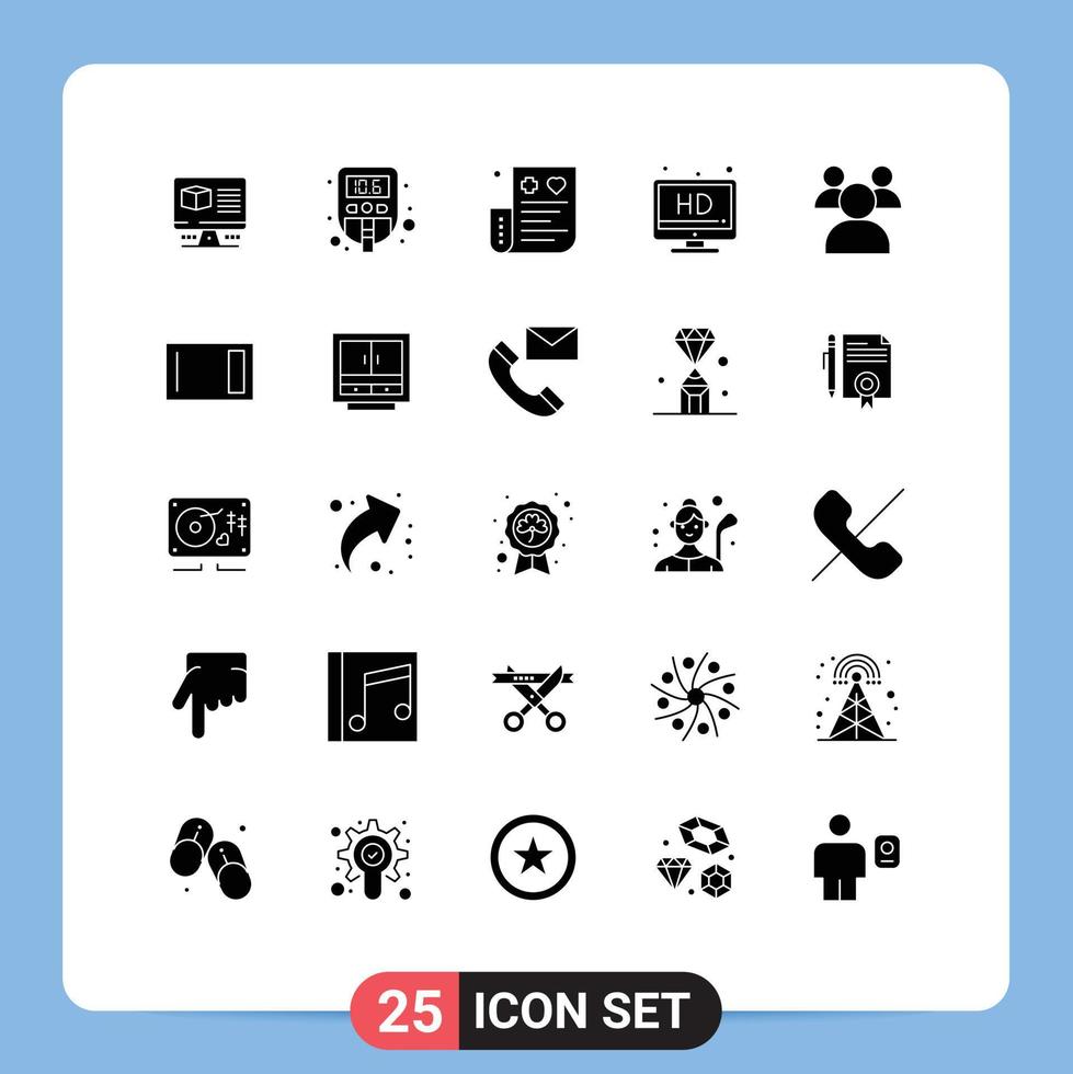paquete de 25 signos y símbolos de glifos sólidos modernos para medios de impresión web, como elementos de diseño de vectores editables de finanzas de pantalla de televisión de estudiantes