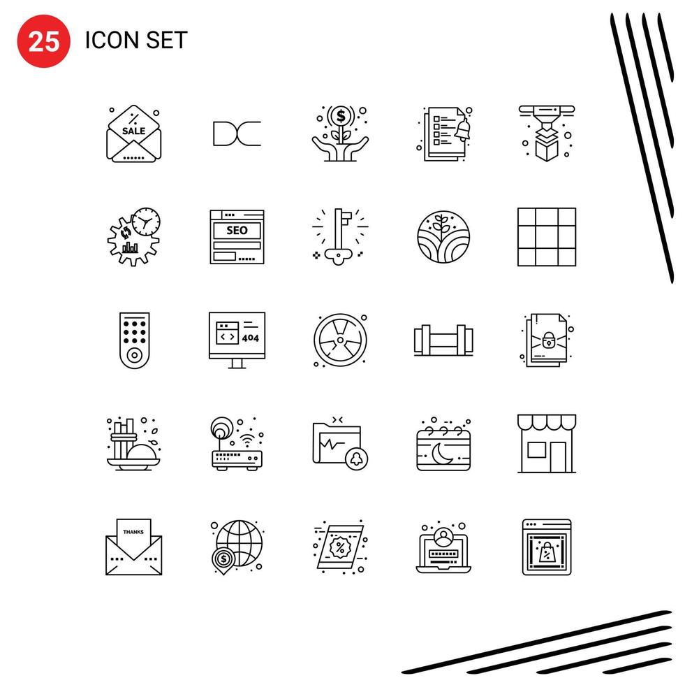 Pack of 25 Modern Lines Signs and Symbols for Web Print Media such as printing modeling flower tasks checklist Editable Vector Design Elements