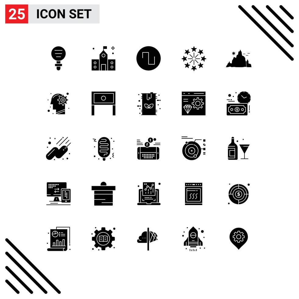 25 Universal Solid Glyphs Set for Web and Mobile Applications mountain holiday preparatory firework wave Editable Vector Design Elements