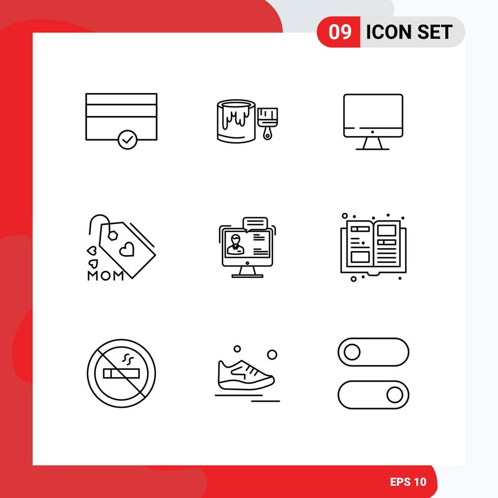 Outline Pack of 9 Universal Symbols of consulting chat monitor mother love Editable Vector Design Elements