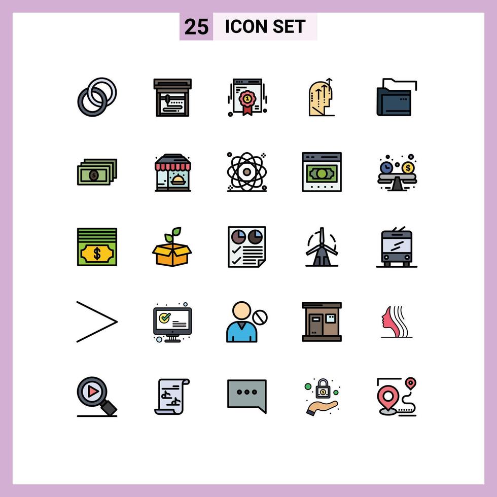 conjunto de pictogramas de 25 colores planos de línea llena simple de datos de servidor web mente elementos de diseño vectorial editables humanos vector