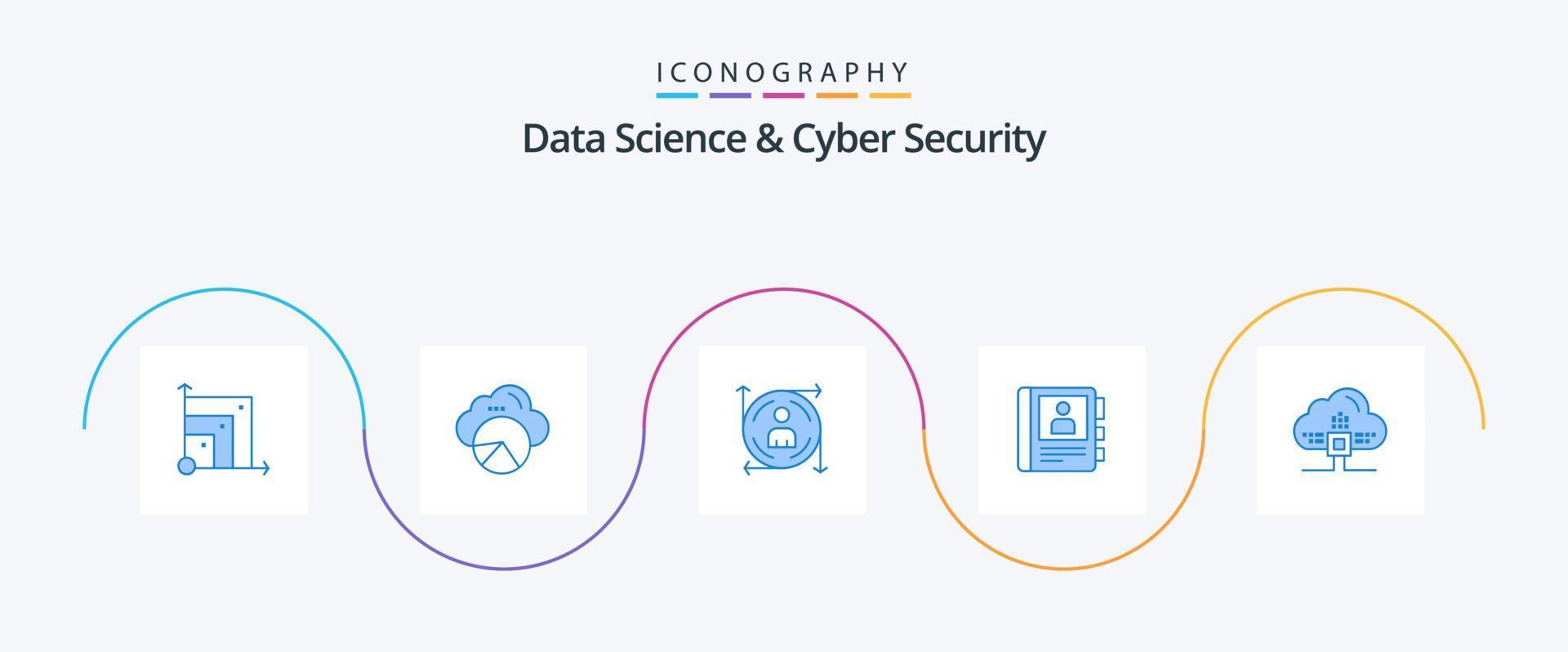 Data Science And Cyber Security Blue 5 Icon Pack Including data. info. user. diary. phone vector