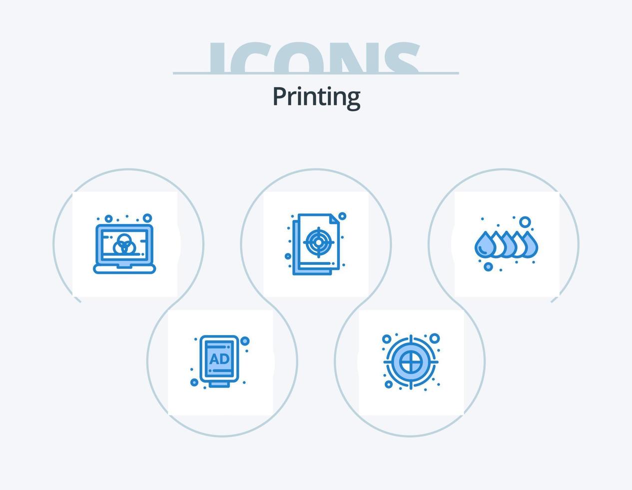 Printing Blue Icon Pack 5 Icon Design. drop. file. computer. target. colour vector