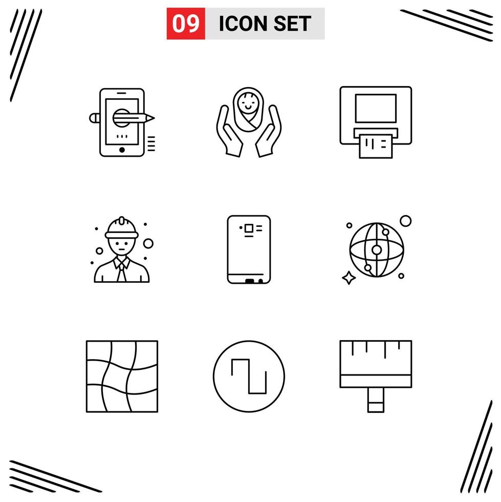 9 User Interface Outline Pack of modern Signs and Symbols of smart phone worker child care logo safety worker money Editable Vector Design Elements