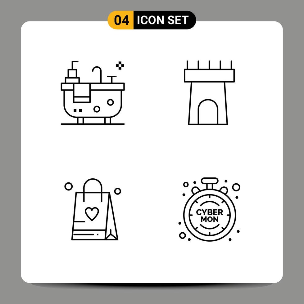 4 Universal Line Signs Symbols of bathroom cyber beach shopping bag limited Editable Vector Design Elements