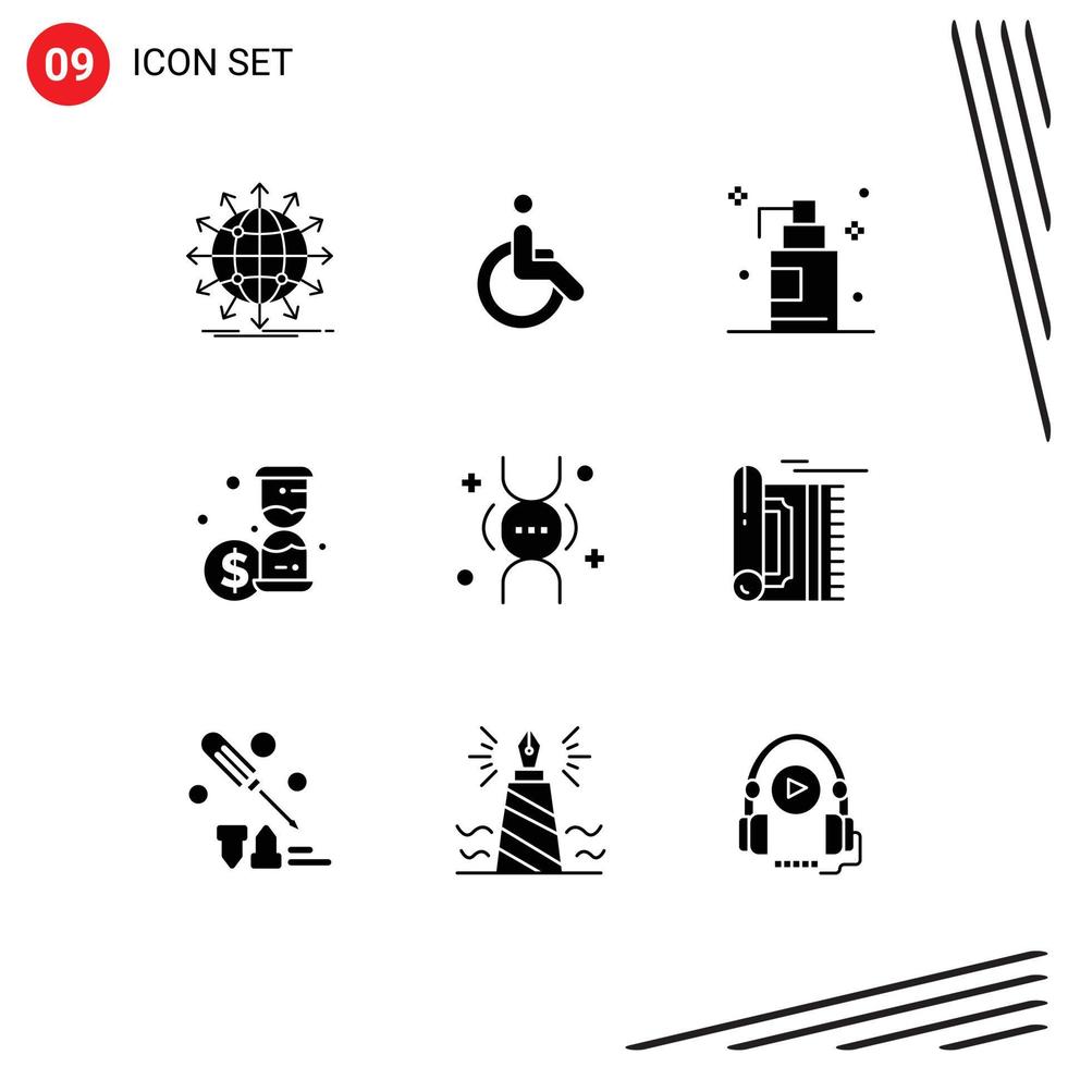 Group of 9 Solid Glyphs Signs and Symbols for inheritance dna walk time investment Editable Vector Design Elements