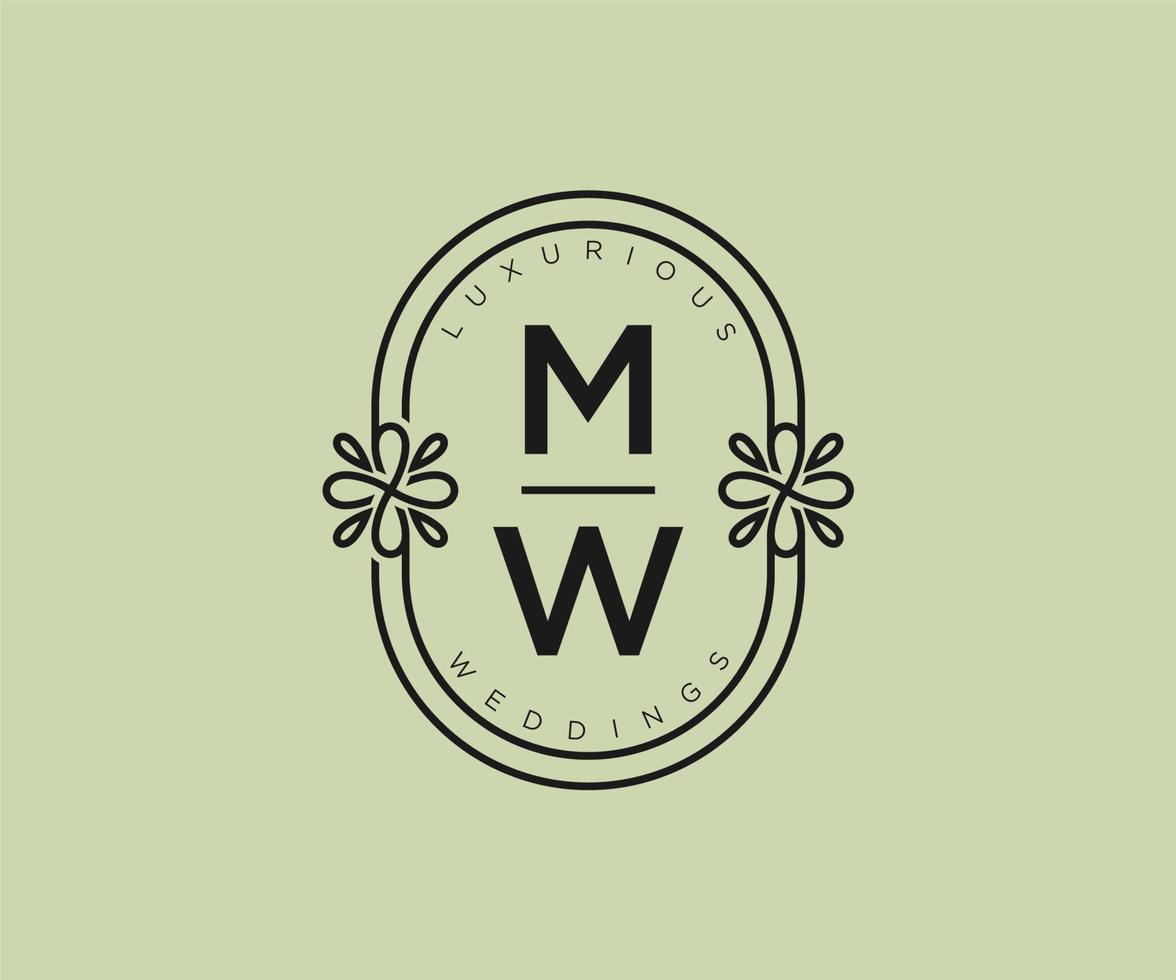 MW Initials letter Wedding monogram logos template, hand drawn modern minimalistic and floral templates for Invitation cards, Save the Date, elegant identity. vector