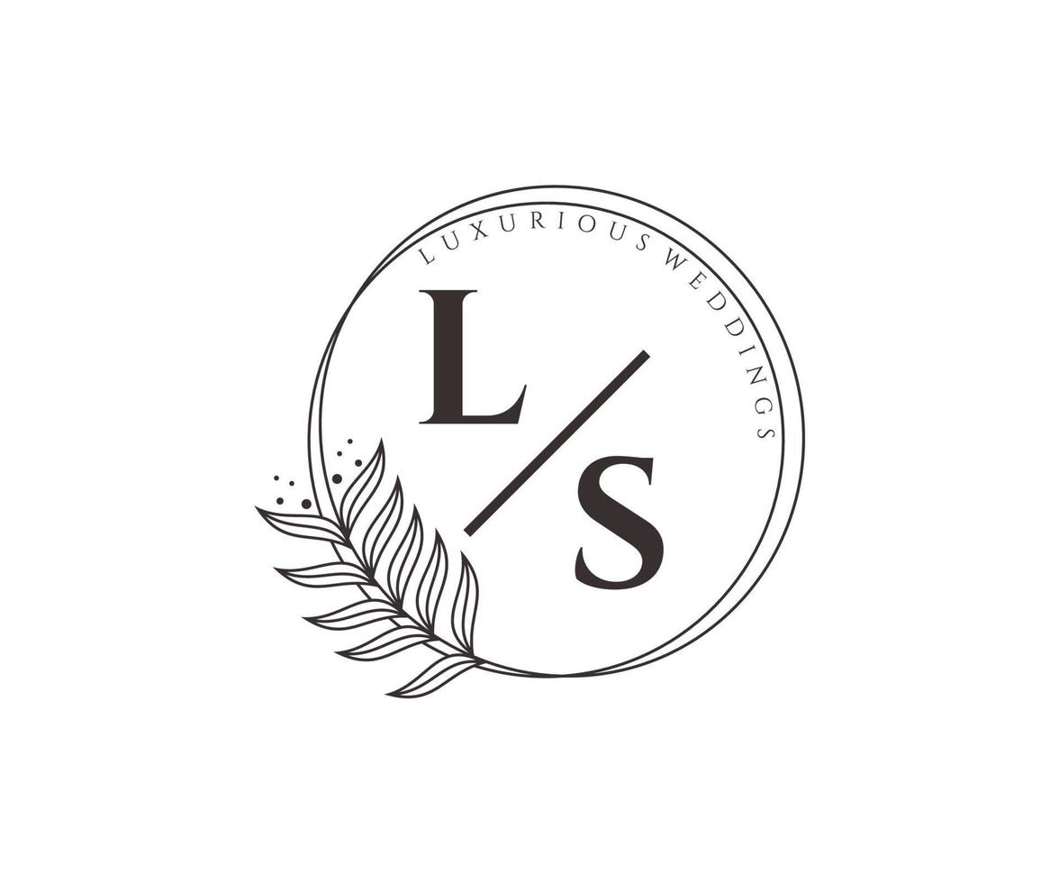 Plantilla de logotipos de monograma de boda con letras iniciales ls, plantillas florales y minimalistas modernas dibujadas a mano para tarjetas de invitación, guardar la fecha, identidad elegante. vector