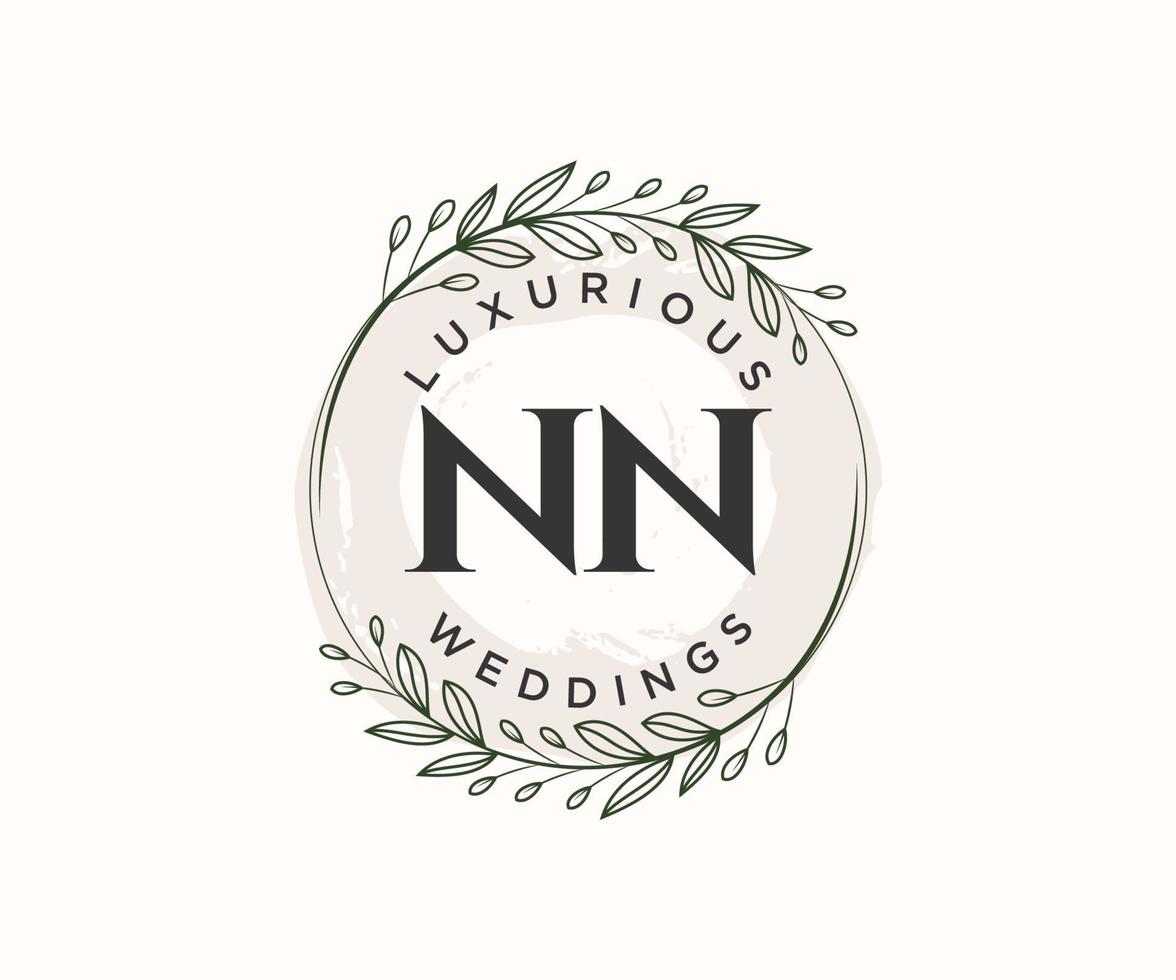 NN Initials letter Wedding monogram logos template, hand drawn modern minimalistic and floral templates for Invitation cards, Save the Date, elegant identity. vector