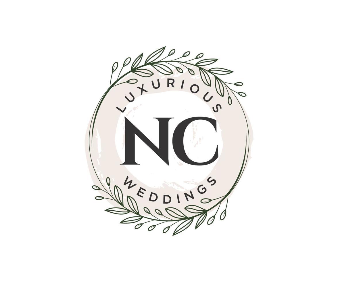 NC Initials letter Wedding monogram logos template, hand drawn modern minimalistic and floral templates for Invitation cards, Save the Date, elegant identity. vector