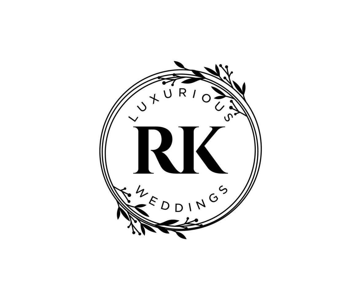 plantilla de logotipos de monograma de boda con letras iniciales rk, plantillas florales y minimalistas modernas dibujadas a mano para tarjetas de invitación, guardar la fecha, identidad elegante. vector