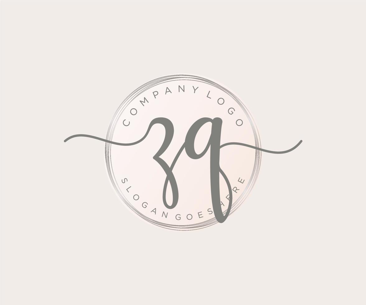 Initial ZQ feminine logo. Usable for Nature, Salon, Spa, Cosmetic and Beauty Logos. Flat Vector Logo Design Template Element.