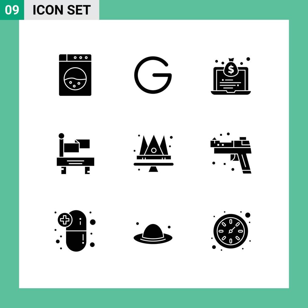 9 Universal Solid Glyph Signs Symbols of firearm king bag jewel transportation Editable Vector Design Elements