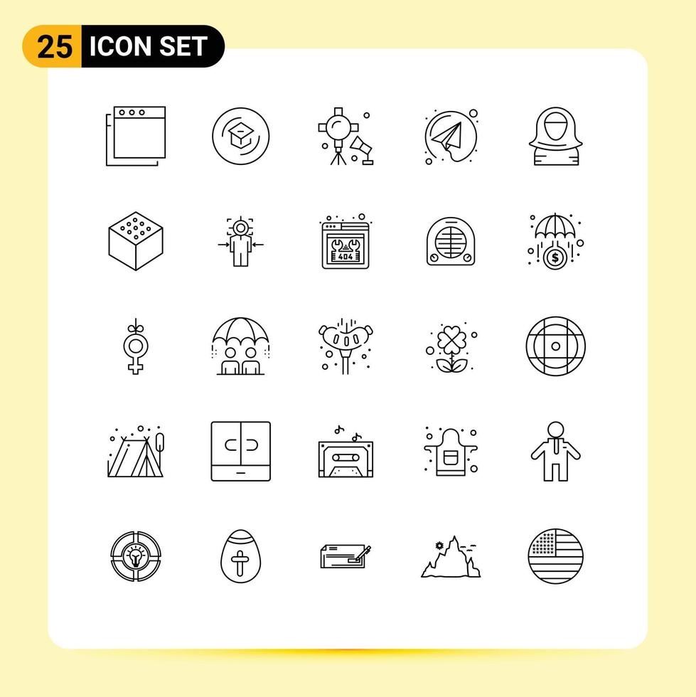 Set of 25 Vector Lines on Grid for character arab lights send email Editable Vector Design Elements
