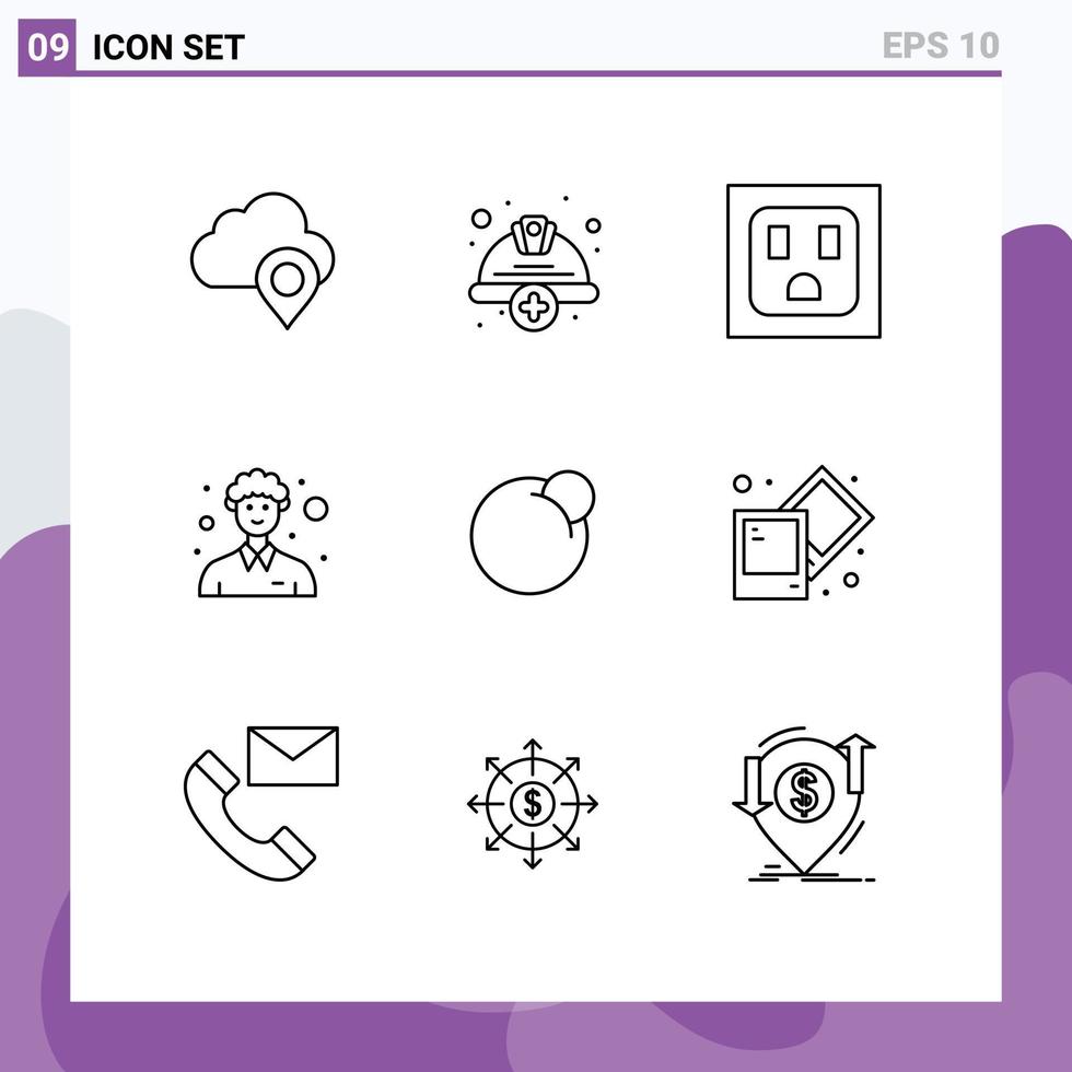 Set of 9 Vector Outlines on Grid for crypto red coin labour person male Editable Vector Design Elements