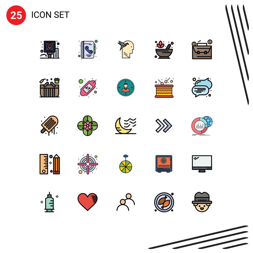 conjunto de 25 iconos modernos de la interfaz de usuario signos de símbolos para la bolsa rx llamada farmacia brian elementos de diseño vectorial editables vector