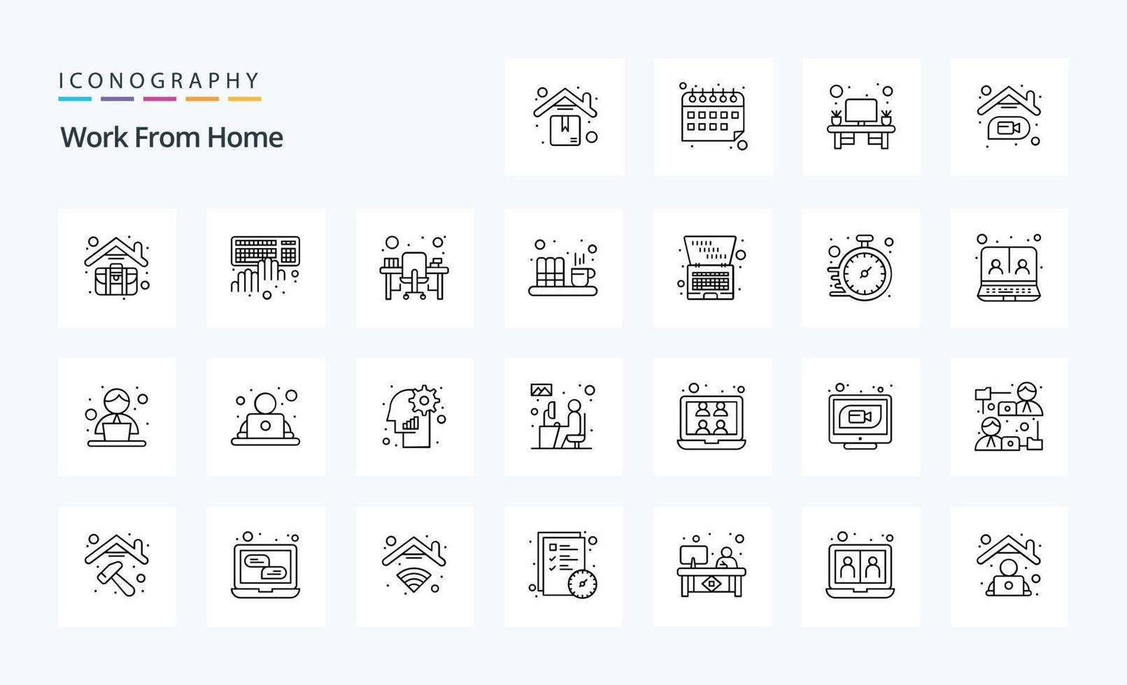 25 paquete de iconos de línea de trabajo desde casa vector