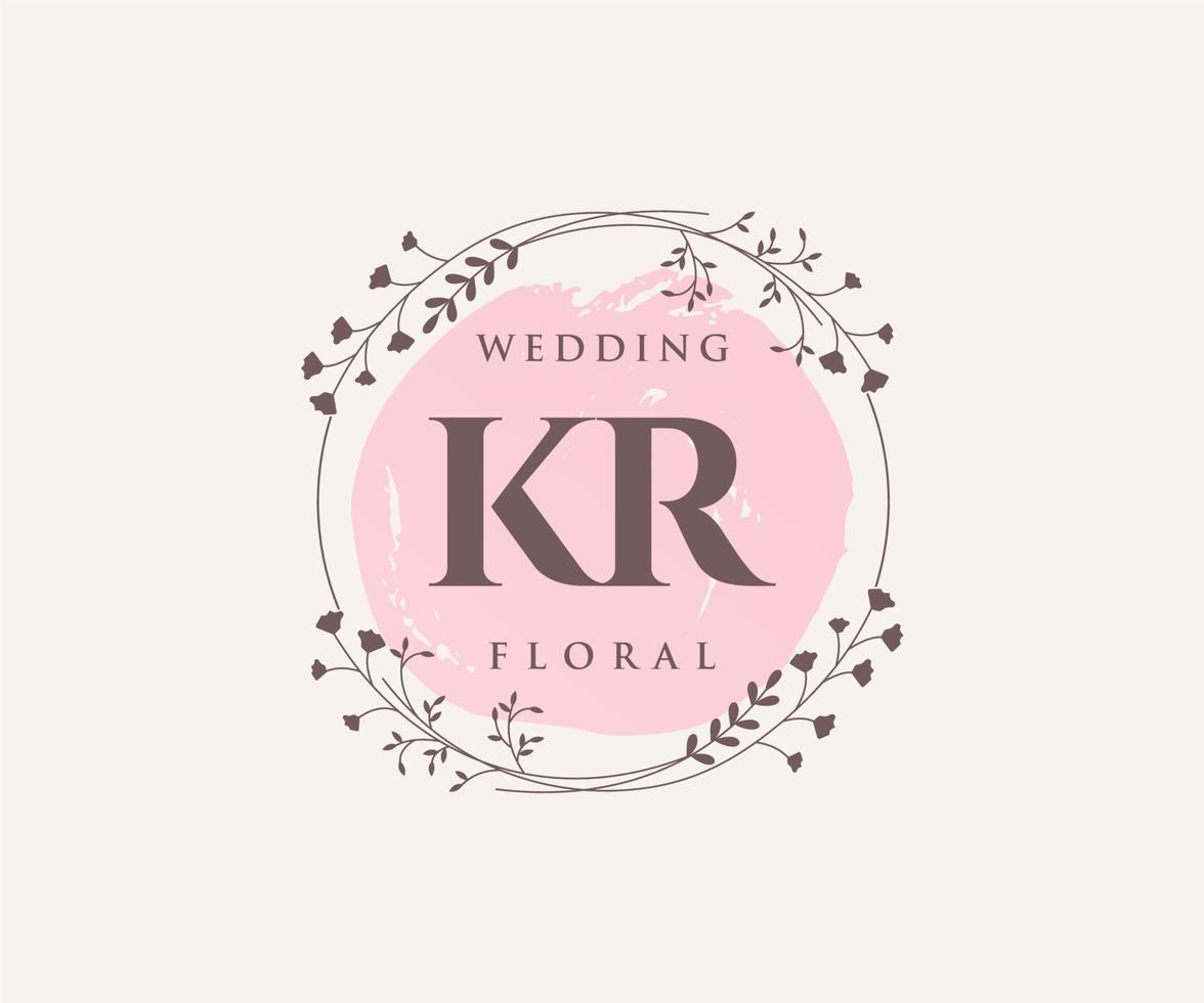 plantilla de logotipos de monograma de boda con letras iniciales kr, plantillas florales y minimalistas modernas dibujadas a mano para tarjetas de invitación, guardar la fecha, identidad elegante. vector