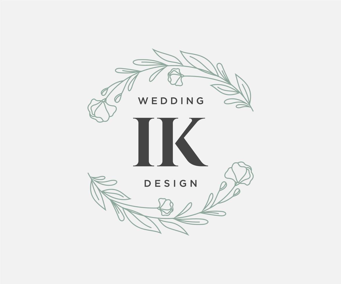 IK Initials letter Wedding monogram logos collection, hand drawn modern minimalistic and floral templates for Invitation cards, Save the Date, elegant identity for restaurant, boutique, cafe in vector