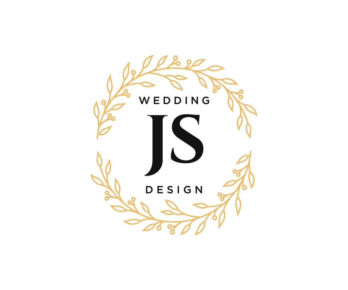 JS Initials letter Wedding monogram logos collection, hand drawn modern minimalistic and floral templates for Invitation cards, Save the Date, elegant identity for restaurant, boutique, cafe in vector