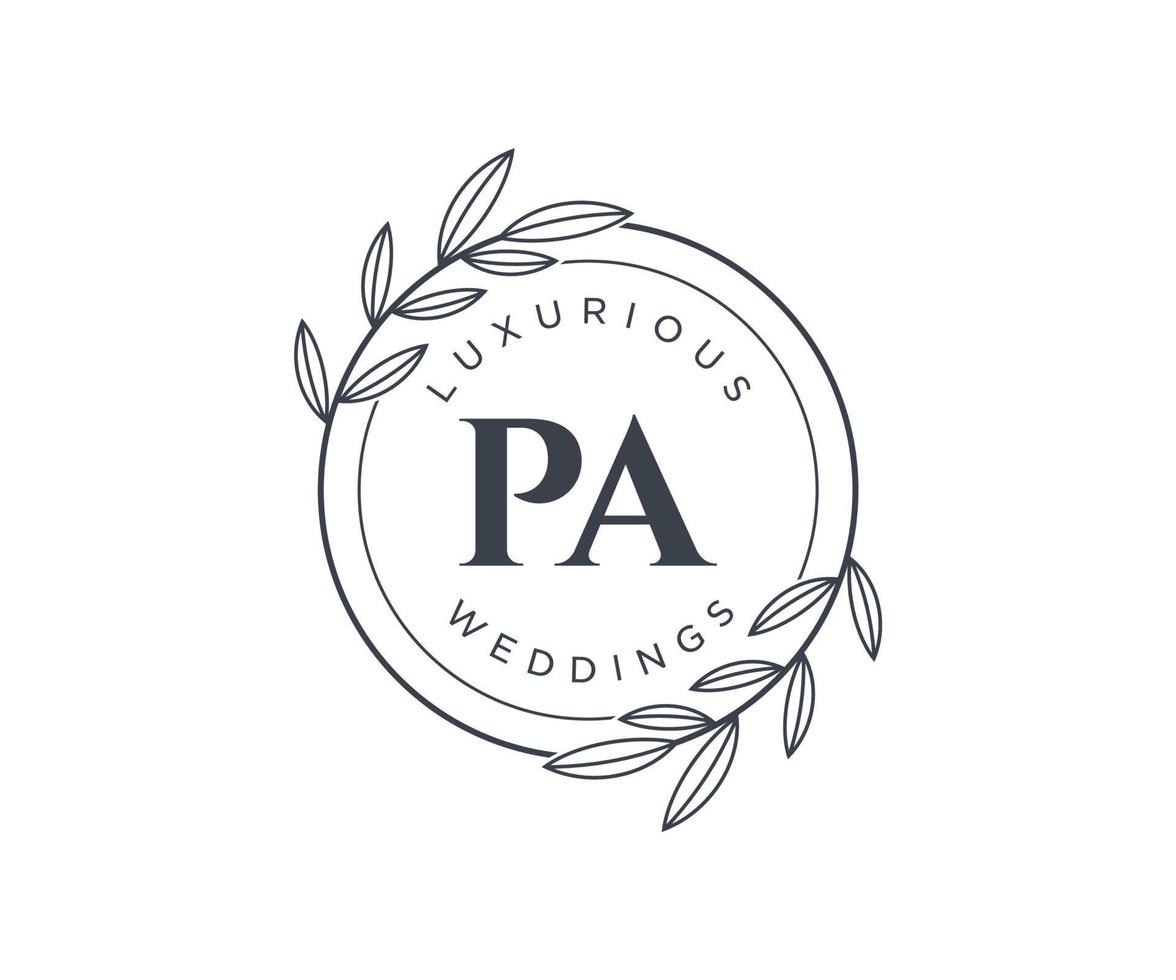 plantilla de logotipos de monograma de boda con letras iniciales pa, plantillas florales y minimalistas modernas dibujadas a mano para tarjetas de invitación, guardar la fecha, identidad elegante. vector