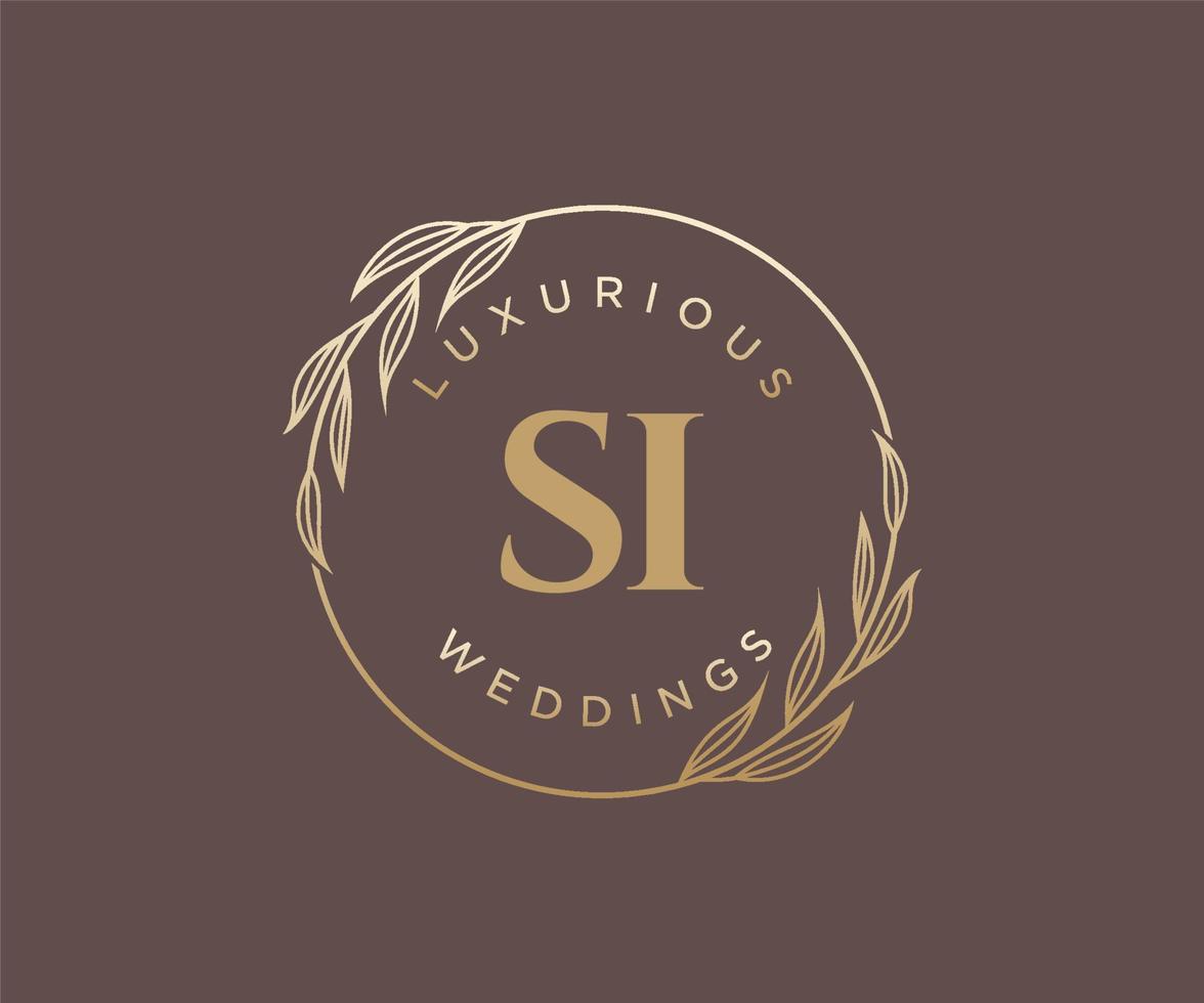 SI Initials letter Wedding monogram logos template, hand drawn modern minimalistic and floral templates for Invitation cards, Save the Date, elegant identity. vector