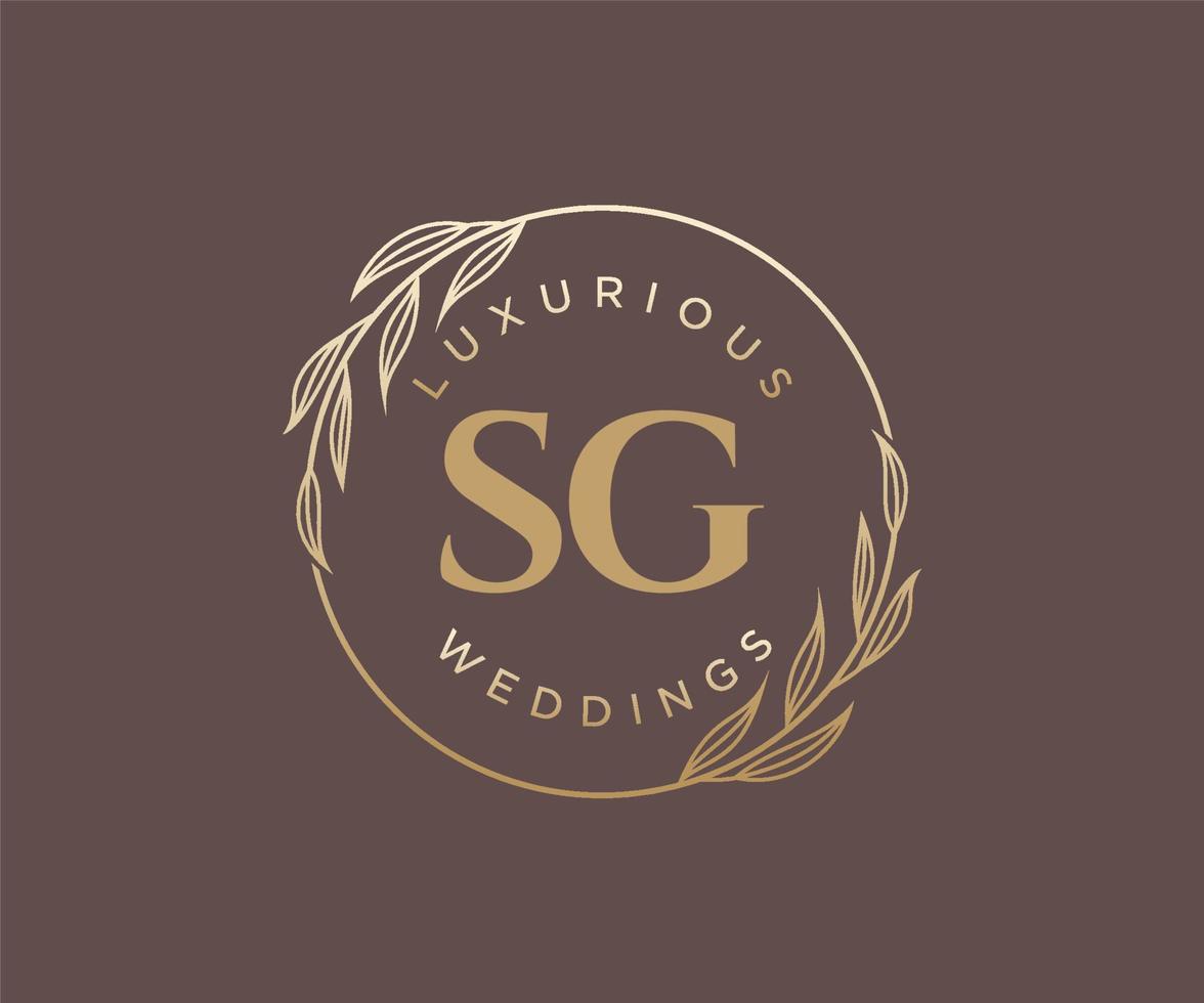 SG Initials letter Wedding monogram logos template, hand drawn modern minimalistic and floral templates for Invitation cards, Save the Date, elegant identity. vector