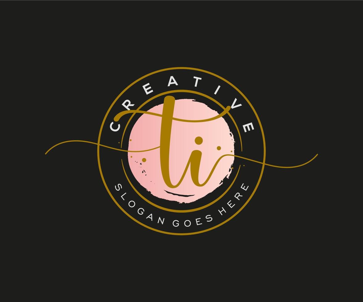 initial TI Feminine logo beauty monogram and elegant logo design, handwriting logo of initial signature, wedding, fashion, floral and botanical with creative template. vector