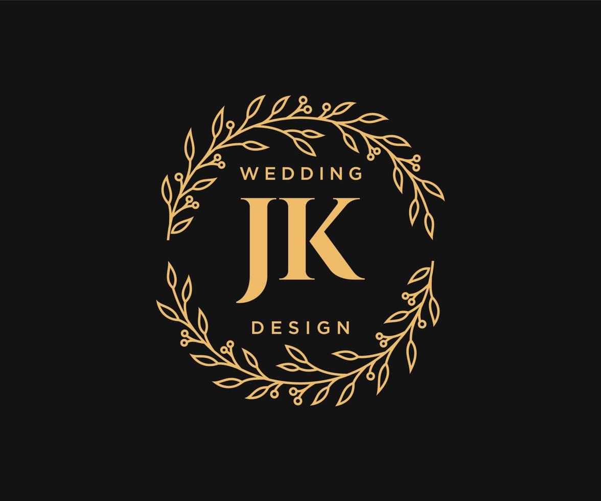 JK Initials letter Wedding monogram logos collection, hand drawn modern minimalistic and floral templates for Invitation cards, Save the Date, elegant identity for restaurant, boutique, cafe in vector