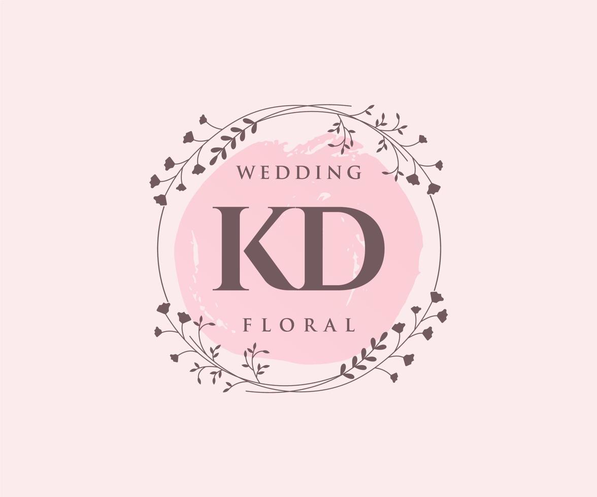 KD Initials letter Wedding monogram logos template, hand drawn modern minimalistic and floral templates for Invitation cards, Save the Date, elegant identity. vector