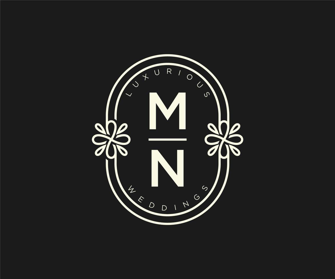 MN Initials letter Wedding monogram logos template, hand drawn modern minimalistic and floral templates for Invitation cards, Save the Date, elegant identity. vector