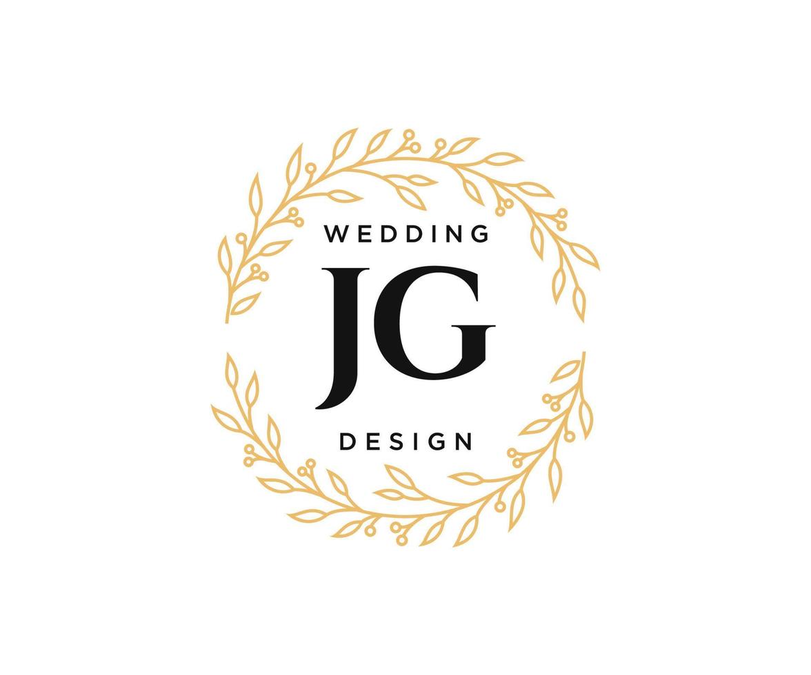 JG Initials letter Wedding monogram logos collection, hand drawn modern minimalistic and floral templates for Invitation cards, Save the Date, elegant identity for restaurant, boutique, cafe in vector