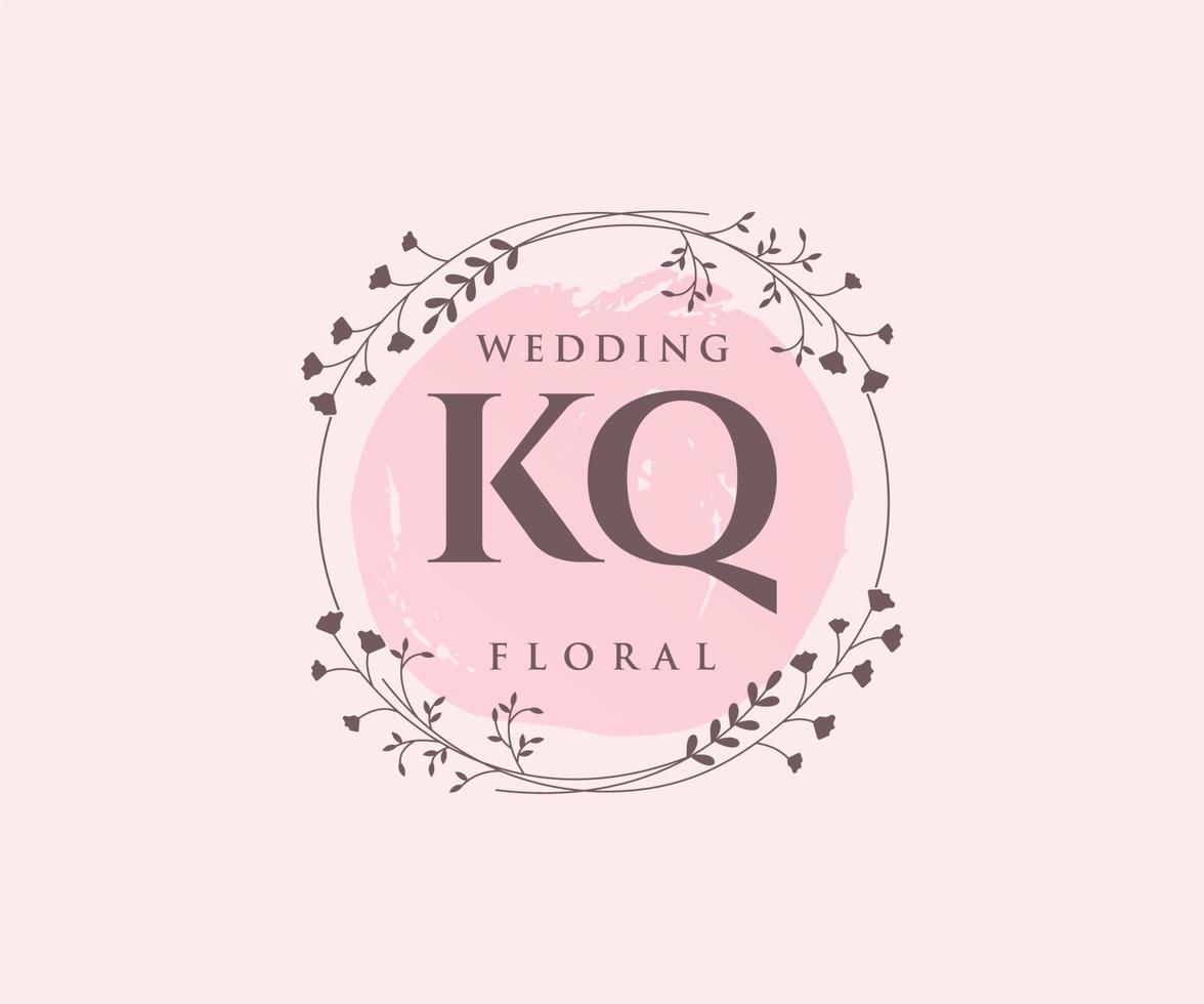 KQ Initials letter Wedding monogram logos template, hand drawn modern minimalistic and floral templates for Invitation cards, Save the Date, elegant identity. vector