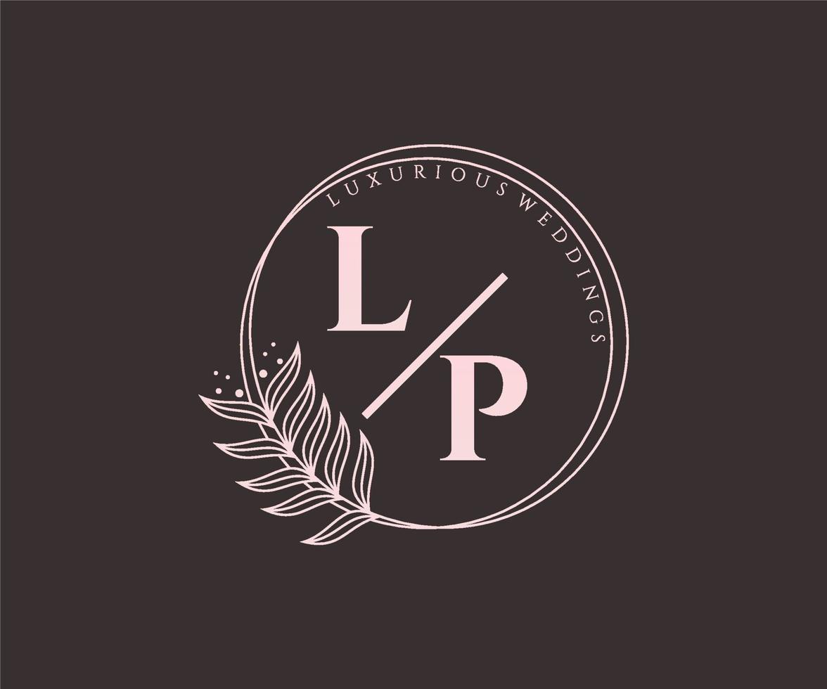 Plantilla de logotipos de monograma de boda con letras iniciales lp, plantillas florales y minimalistas modernas dibujadas a mano para tarjetas de invitación, guardar la fecha, identidad elegante. vector