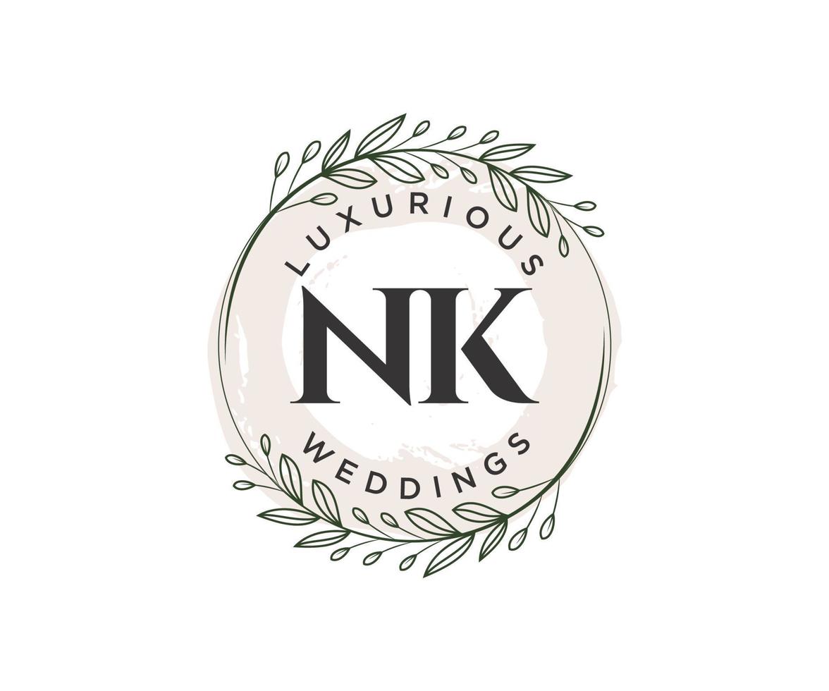 NK Initials letter Wedding monogram logos template, hand drawn modern minimalistic and floral templates for Invitation cards, Save the Date, elegant identity. vector