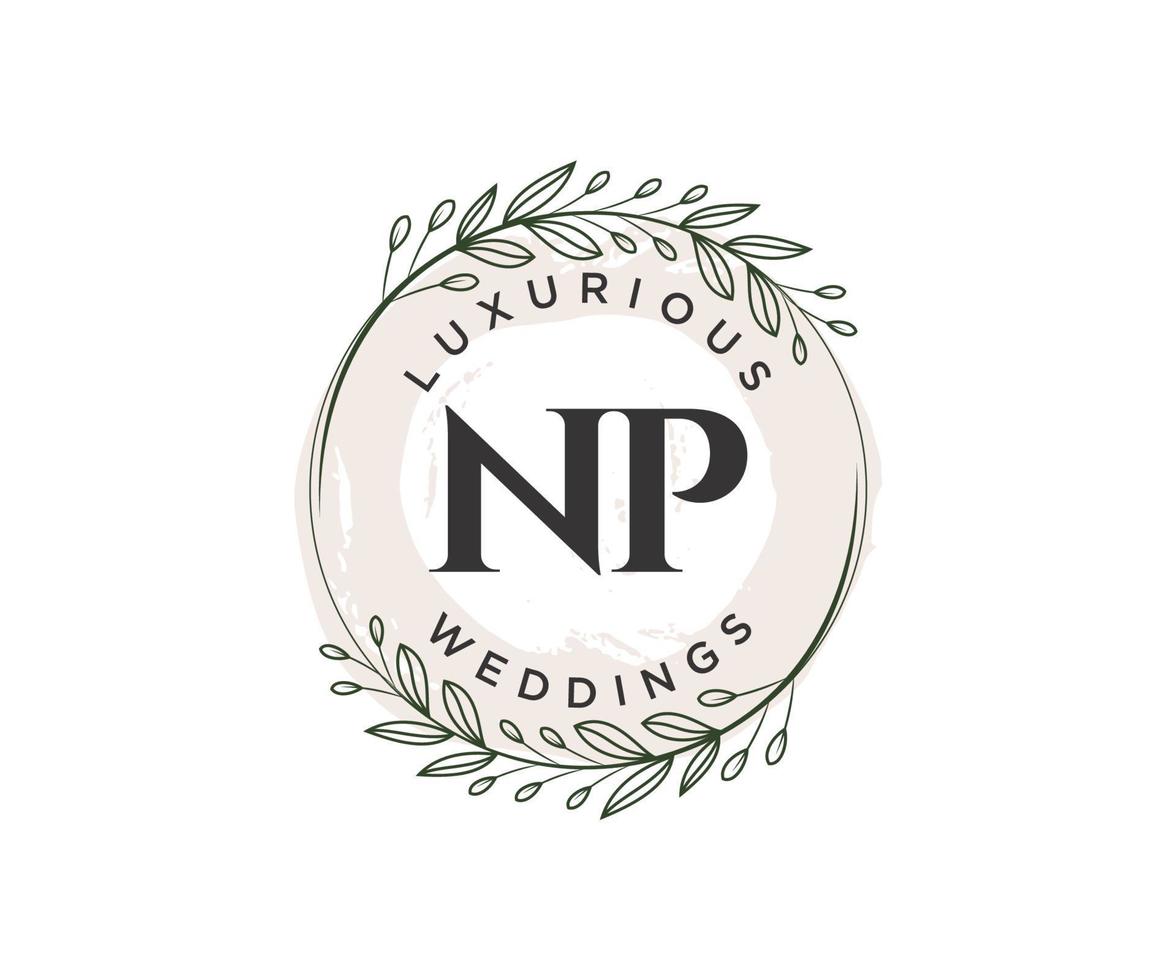 NP Initials letter Wedding monogram logos template, hand drawn modern minimalistic and floral templates for Invitation cards, Save the Date, elegant identity. vector