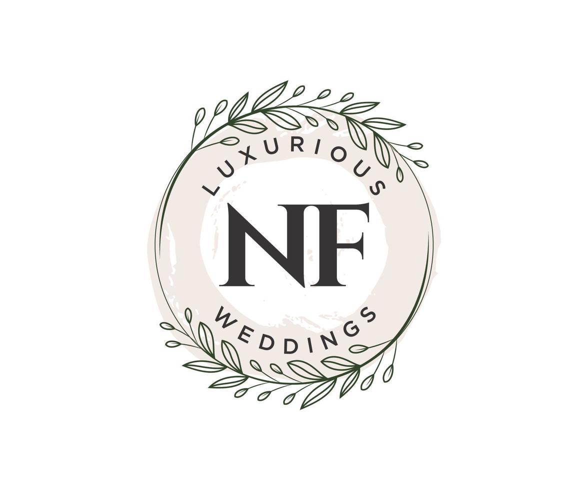 plantilla de logotipos de monograma de boda con letras iniciales nf, plantillas florales y minimalistas modernas dibujadas a mano para tarjetas de invitación, guardar la fecha, identidad elegante. vector