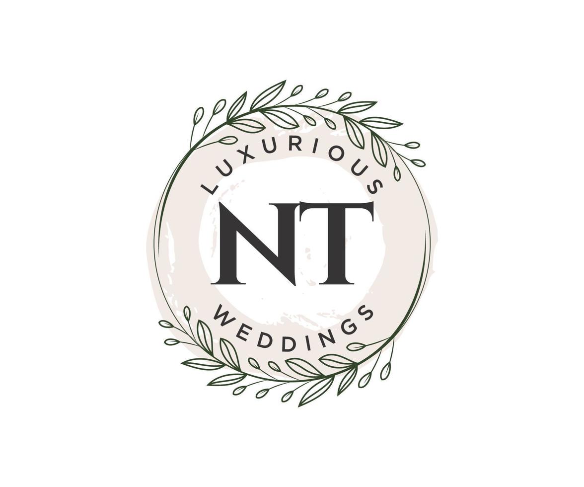 NT Initials letter Wedding monogram logos template, hand drawn modern minimalistic and floral templates for Invitation cards, Save the Date, elegant identity. vector