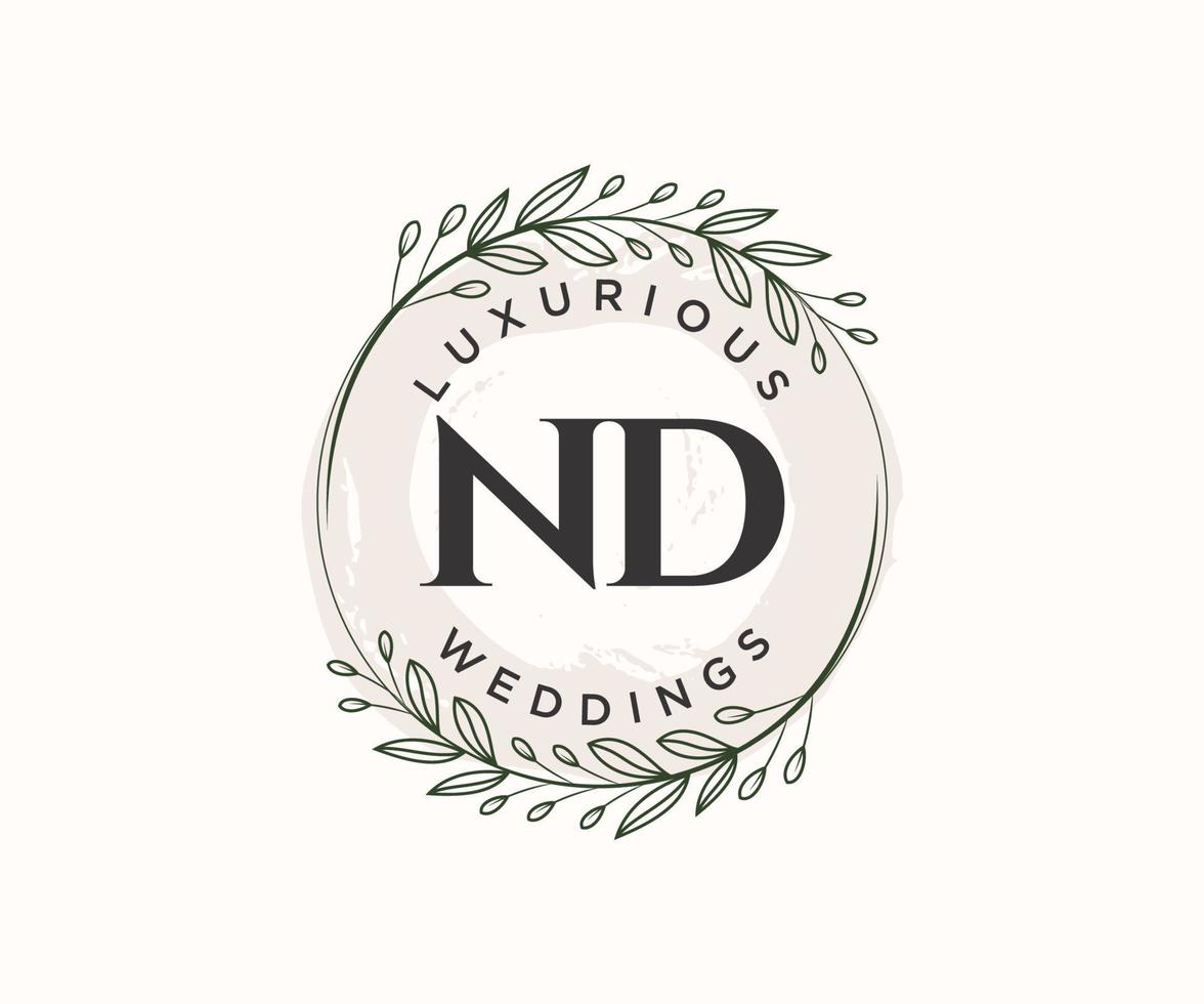ND Initials letter Wedding monogram logos template, hand drawn modern minimalistic and floral templates for Invitation cards, Save the Date, elegant identity. vector
