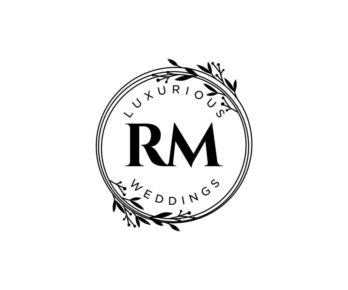 plantilla de logotipos de monograma de boda con letras iniciales rm, plantillas florales y minimalistas modernas dibujadas a mano para tarjetas de invitación, guardar la fecha, identidad elegante. vector