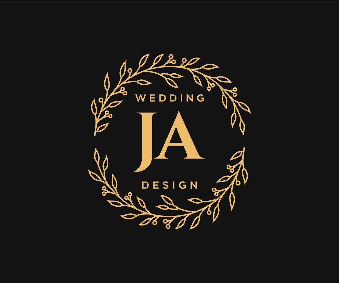 Colección de logotipos de monogramas de boda con letras iniciales ja, plantillas florales y minimalistas modernas dibujadas a mano para tarjetas de invitación, guardar la fecha, identidad elegante para restaurante, boutique, café en vector