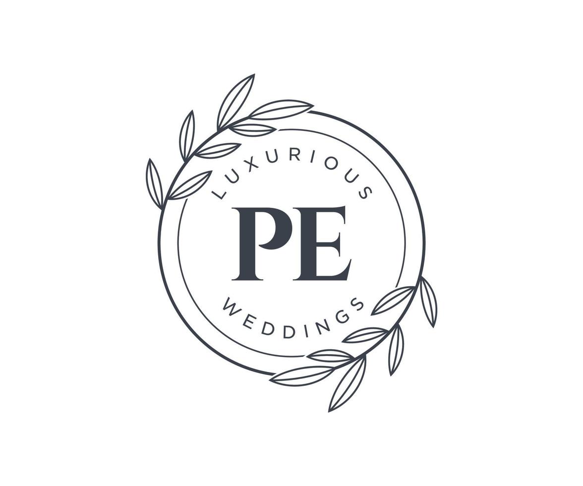 PE Initials letter Wedding monogram logos template, hand drawn modern minimalistic and floral templates for Invitation cards, Save the Date, elegant identity. vector