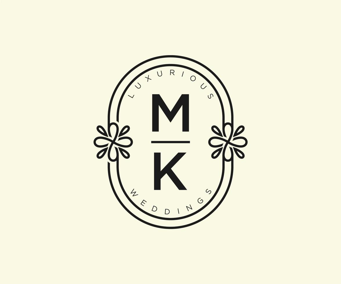 MK Initials letter Wedding monogram logos template, hand drawn modern minimalistic and floral templates for Invitation cards, Save the Date, elegant identity. vector