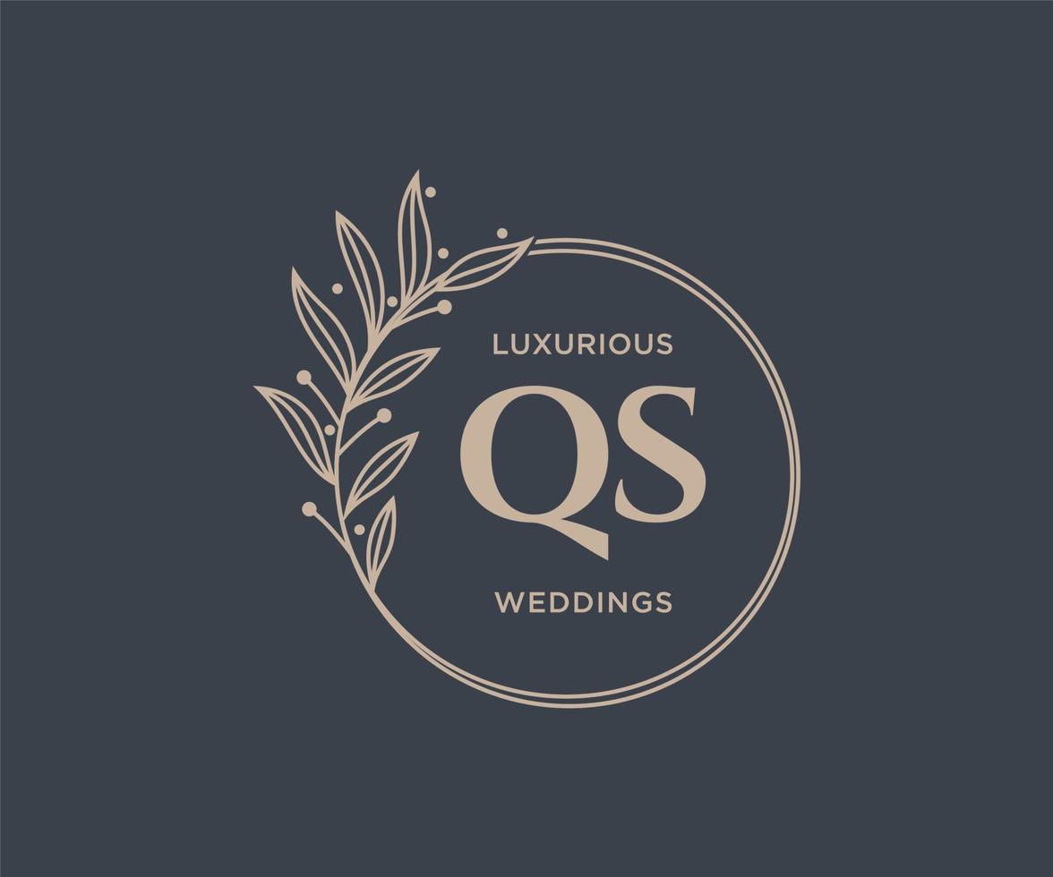 plantilla de logotipos de monograma de boda con letras iniciales qs, plantillas florales y minimalistas modernas dibujadas a mano para tarjetas de invitación, guardar la fecha, identidad elegante. vector