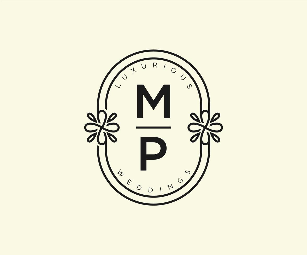 MP Initials letter Wedding monogram logos template, hand drawn modern minimalistic and floral templates for Invitation cards, Save the Date, elegant identity. vector