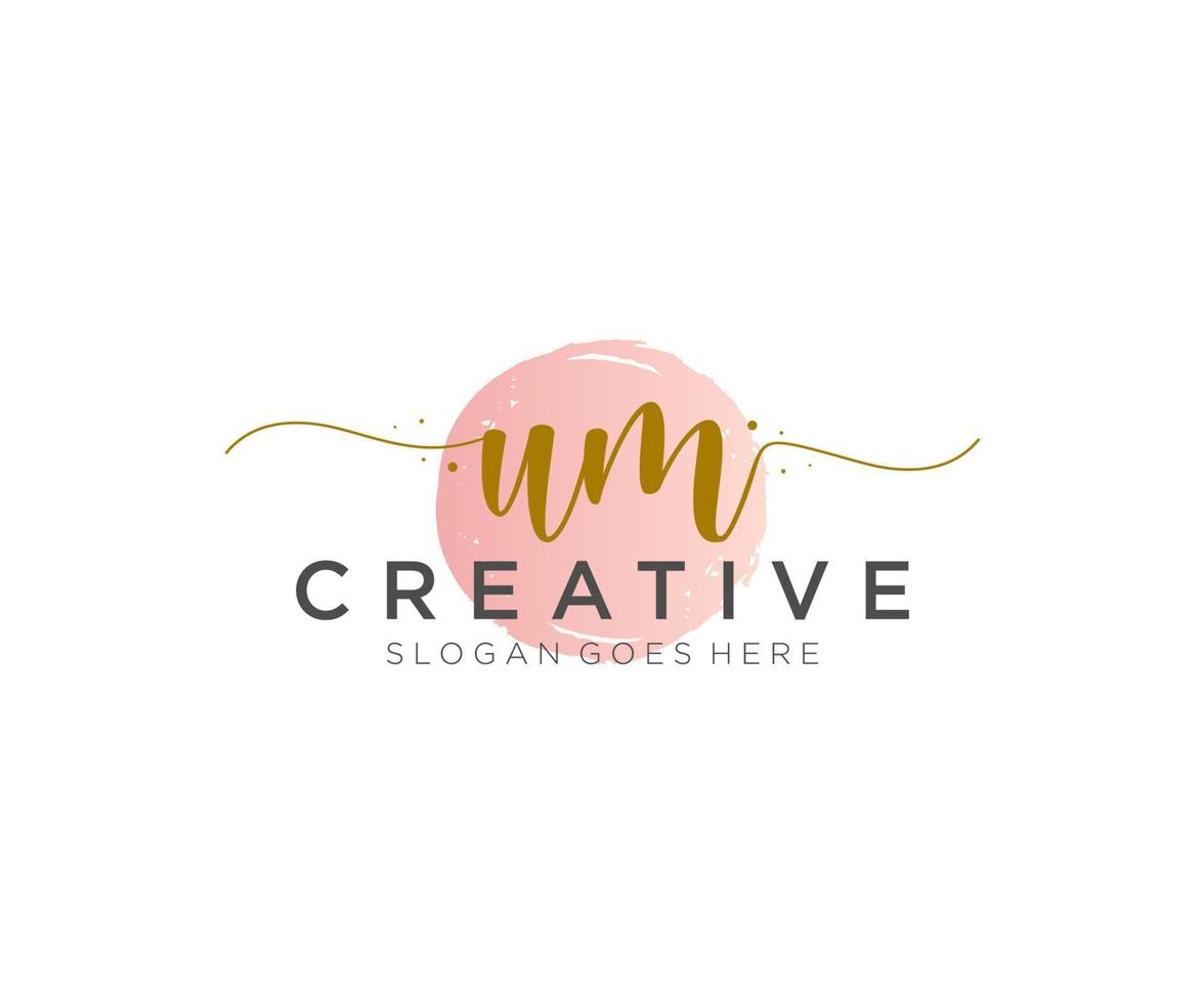 initial UM Feminine logo beauty monogram and elegant logo design, handwriting logo of initial signature, wedding, fashion, floral and botanical with creative template. vector