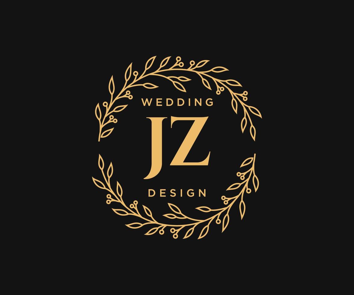 Colección de logotipos de monograma de boda con letras iniciales jz, plantillas florales y minimalistas modernas dibujadas a mano para tarjetas de invitación, guardar la fecha, identidad elegante para restaurante, boutique, café en vector