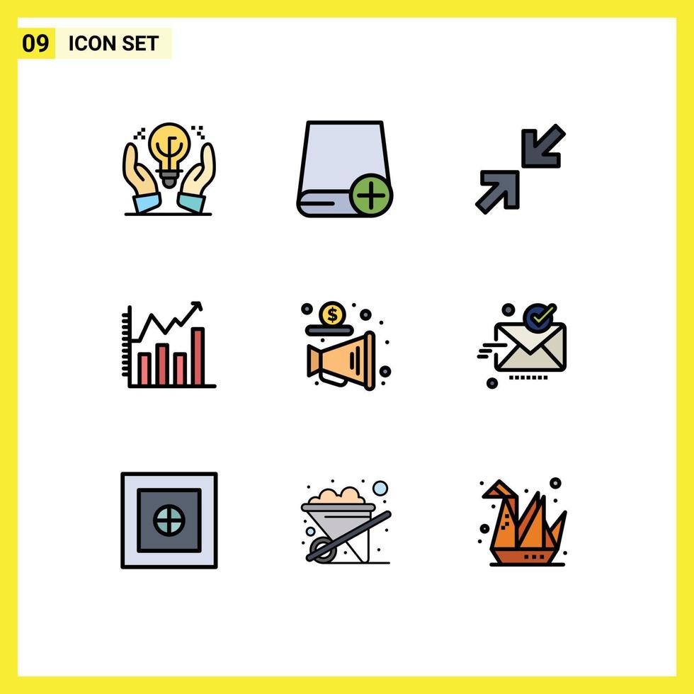 User Interface Pack of 9 Basic Filledline Flat Colors of megaphone chart gadget analytics analysis Editable Vector Design Elements