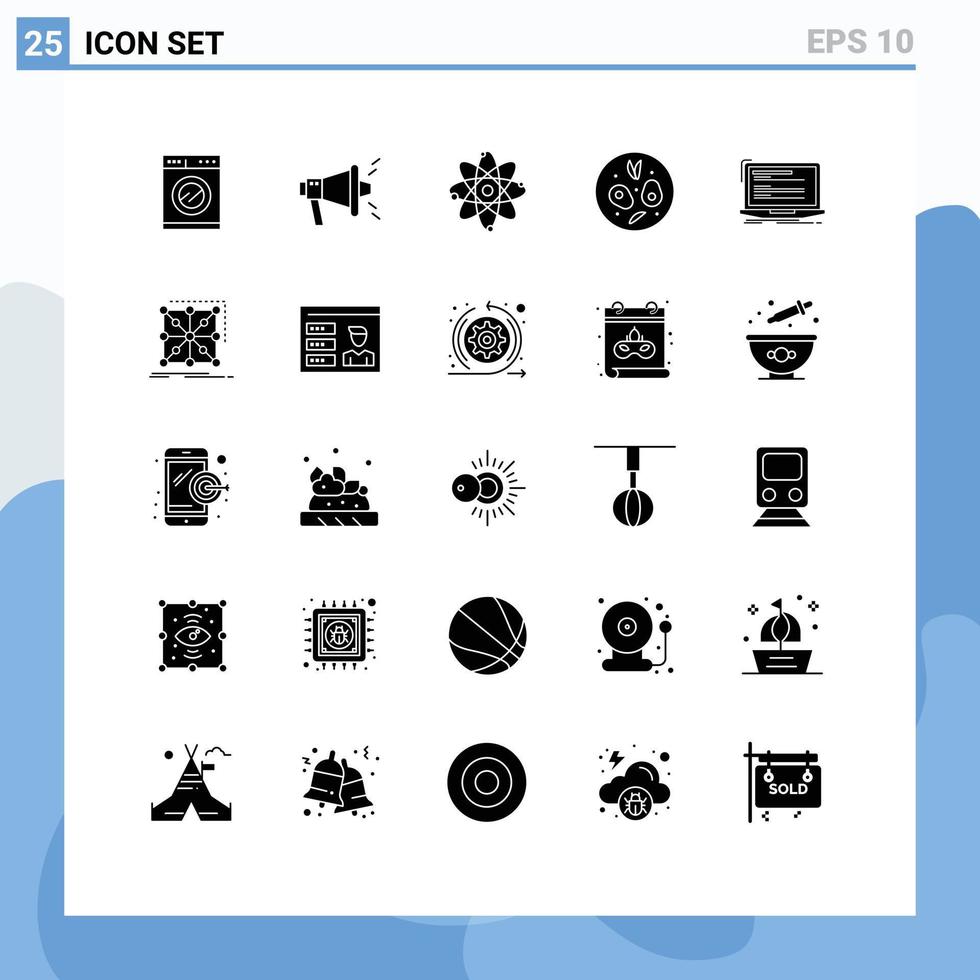 User Interface Pack of 25 Basic Solid Glyphs of data monoblock nuclear computer code Editable Vector Design Elements