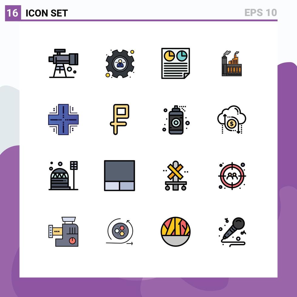 16 Thematic Vector Flat Color Filled Lines and Editable Symbols of computing factory document construction industry Editable Creative Vector Design Elements